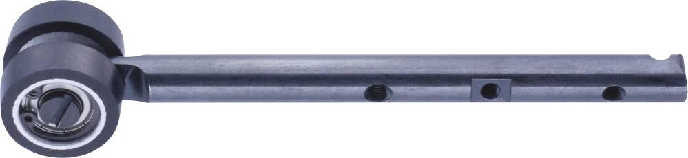 Metallischer Hebelarm mit zylindrischem Gelenk und drei Löchern entlang des Arms, hauptsächlich aus schwarzem Material gefertigt.