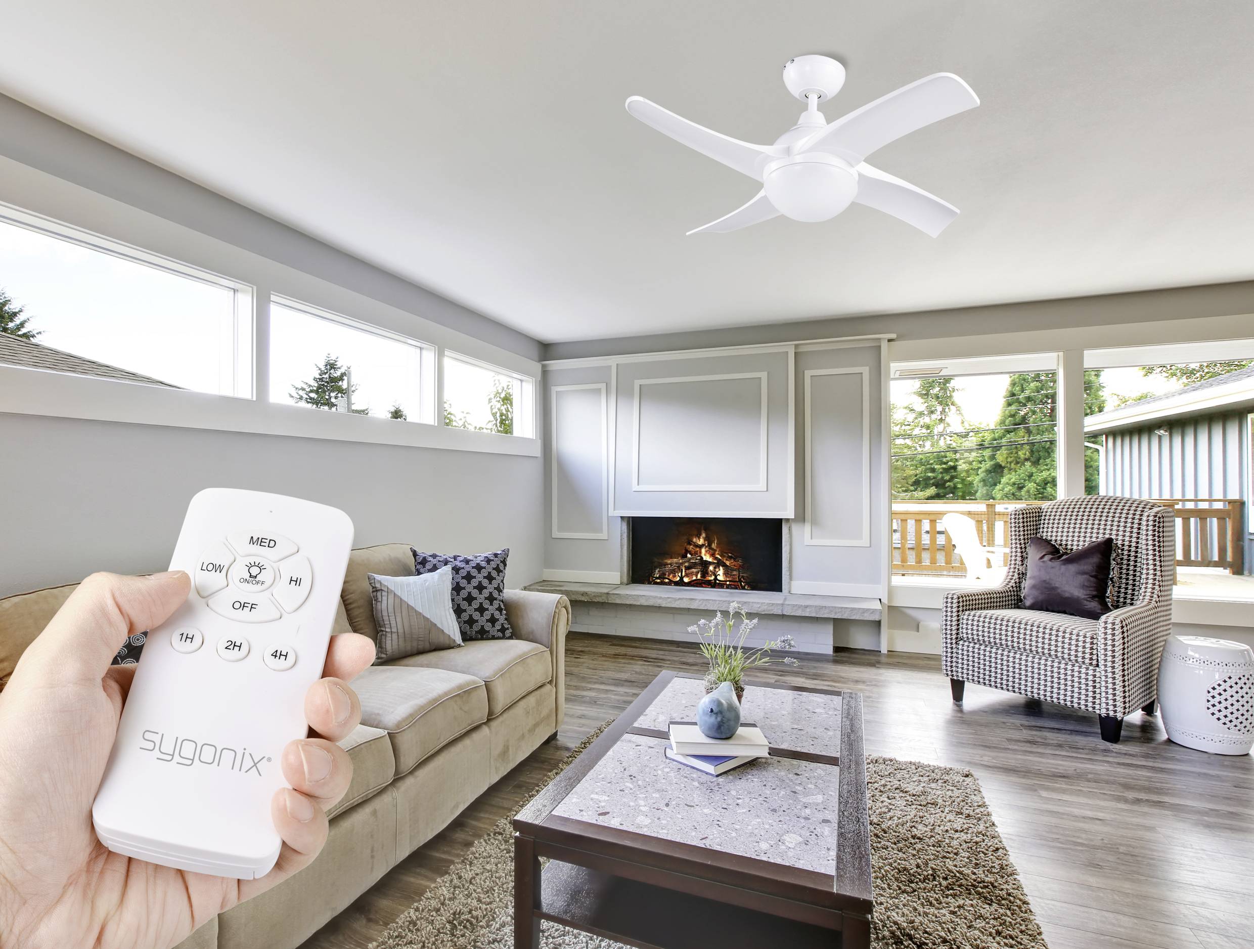 Sygonix Deckenventilator 55W (Ø x H) 910mm x 370mm Weiß Timer, mit Beleuchtung, mit Fernbedienung