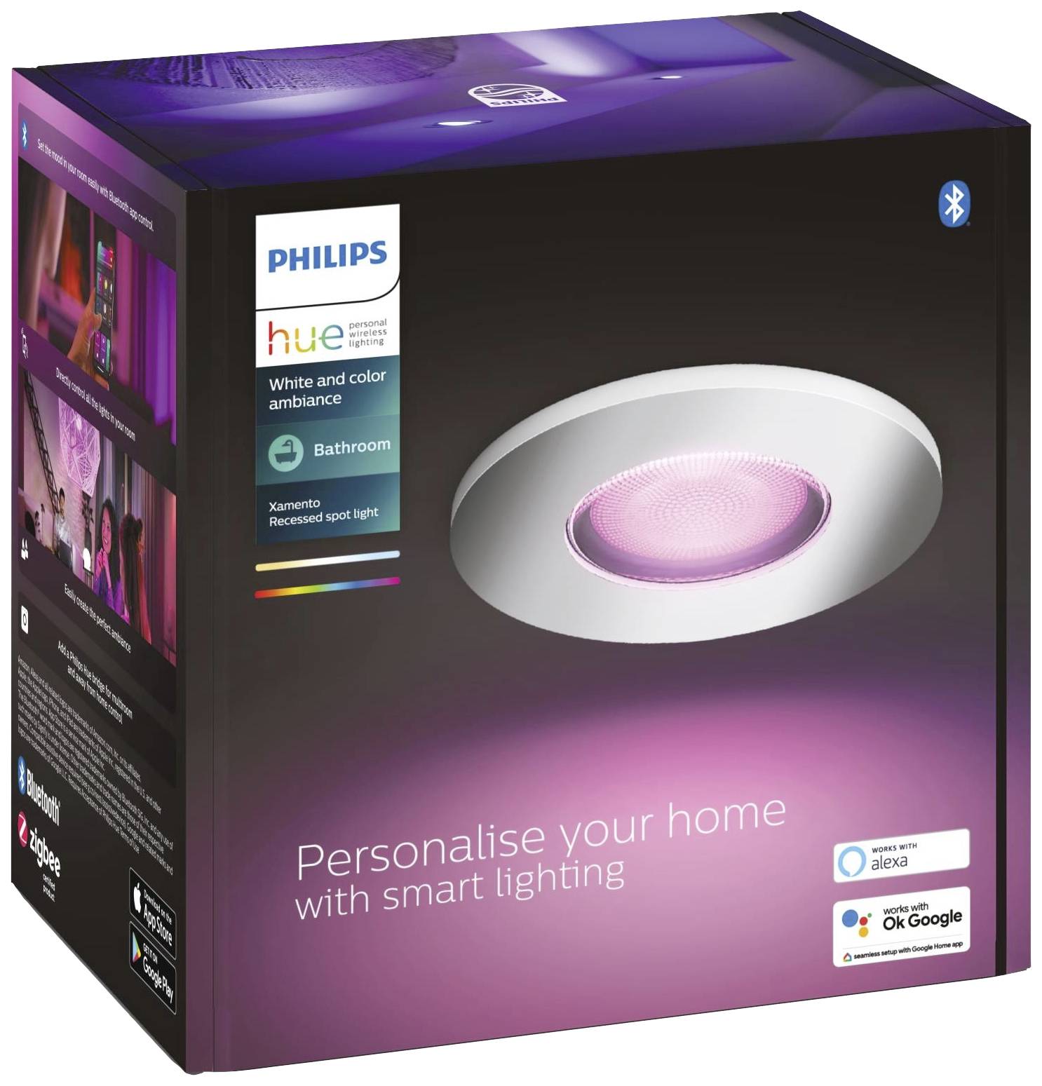 Philips Hue LED-Einbauleuchte 871951435534700 Hue White & Col. Amb. Xamento Einbauspot silber 1er LED fest eingebaut 5.7 W