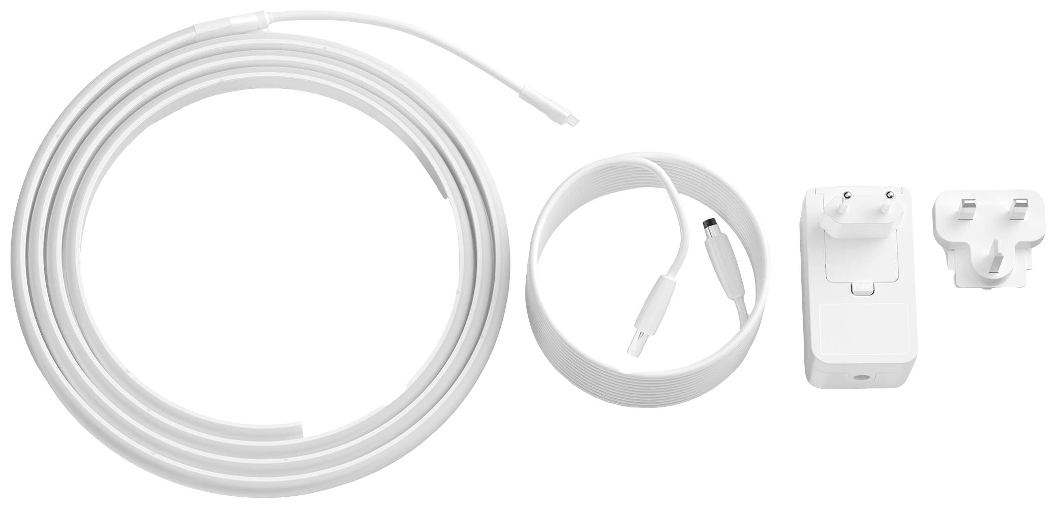 Netzadapter-Kit mit USB-Kabel, Netzgerät und zwei Steckdosenadaptern, geeignet für Aufladen und Stromversorgung elektronischer Geräte.