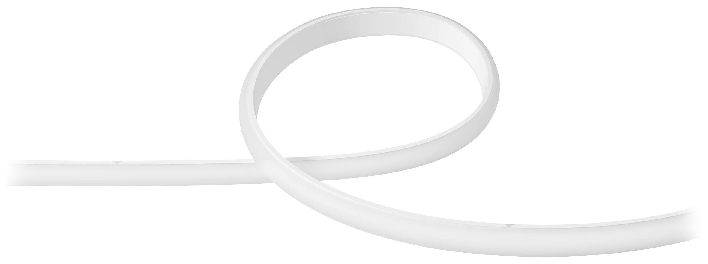 Flexible, weißes LED-Lichtband in einer geschwungenen Form. Ideal zur dekorativen Beleuchtung in Innenräumen.