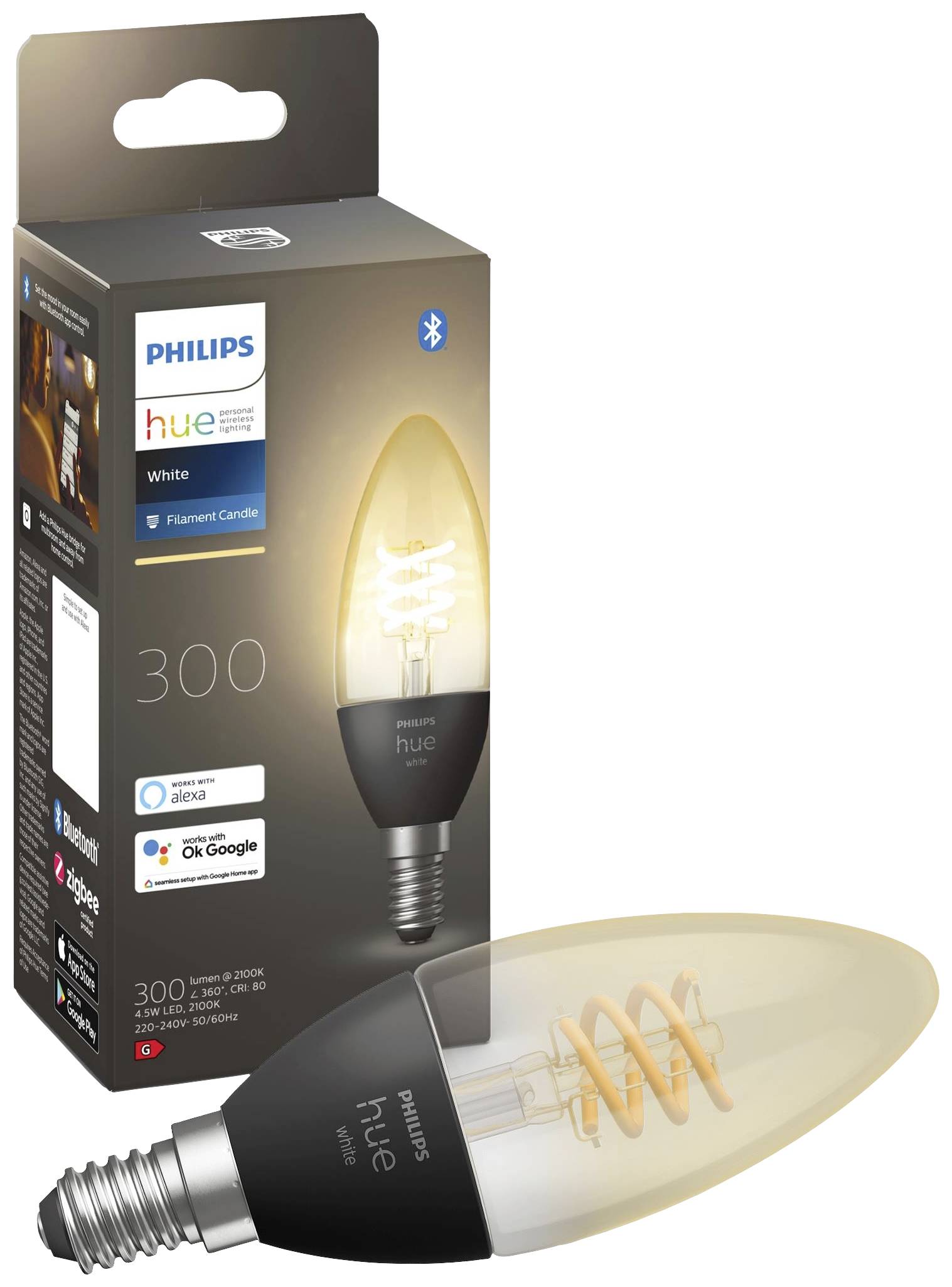 Philips Hue LED-Leuchtmittel 871951430223500 EEK: G (A - G) Hue White Kerze Einzelpack Filament 300lm E14 4.5 W Warmweiß