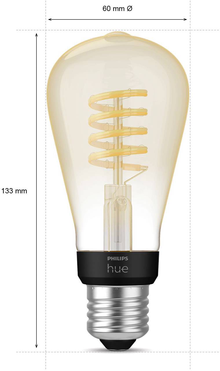 Eine vintage-stil LED-Glühbirne mit spiralförmigem Leuchtfaden, 133 mm hoch und 60 mm Durchmesser, passt in Standardfassungen.