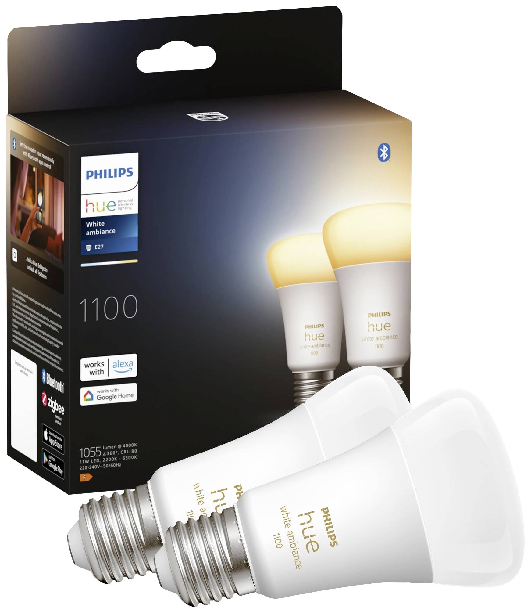 Philips Hue LED-Leuchtmittel (2er-Set) 871951429125600 EEK: F (A - G) Hue White Ambiance Doppelpack 2x1100lm 75W E27 11W Warmweiß