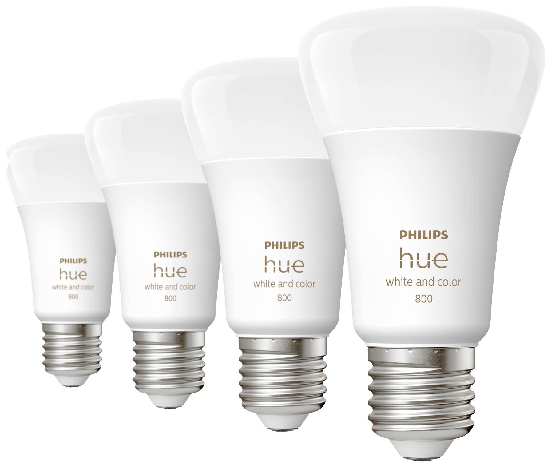 Vier smarte Glühbirnen von Philips Hue, Modell 