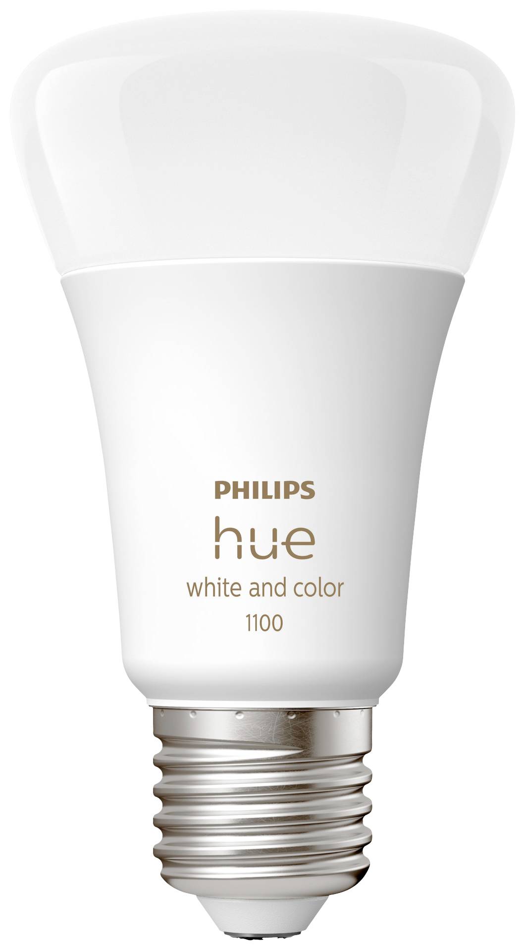 LED-Glühbirne von Philips mit der Aufschrift 'hue white and color 1100'.