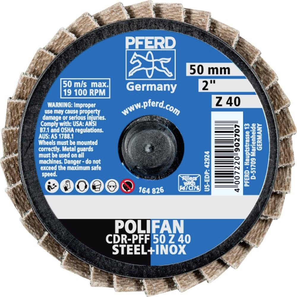 PFERD 47202125 CDR PFF 50 Z 40 Fächerschleifscheibe Durchmesser 50mm Kobaltbasislegierung, Bronze, Titan, Kupfer, Messing