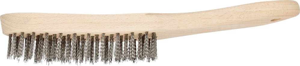 Holzgriff-Drahtbürste mit dicht aneinander liegenden Metallborsten. Ideal zum Entfernen von Rost oder Farbe von Oberflächen.