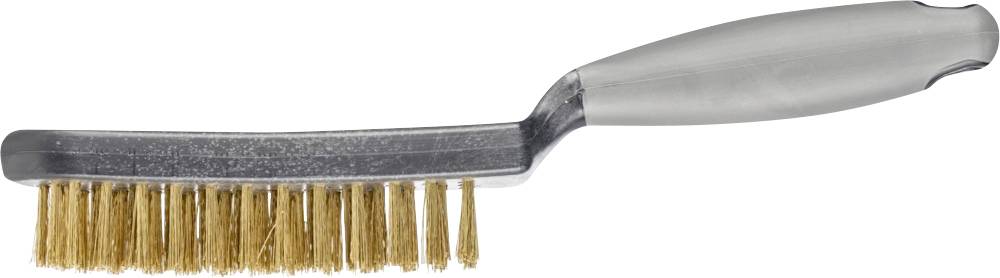 Metallbürste mit glattem, silbernem Griff und dichten Borstenreihen, geeignet für Reinigung oder Oberflächenbearbeitung.