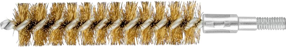 Reinigungsbürste mit metallischen Borsten auf einer spiralförmigen Drahtachse, geeignet für Rohrreinigungsarbeiten.