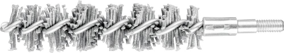 Ein zylindrischer Reinigungsbürstenkopf mit spiralförmigen Borsten und einem Gewindeende, genutzt für die Rohrreinigung.