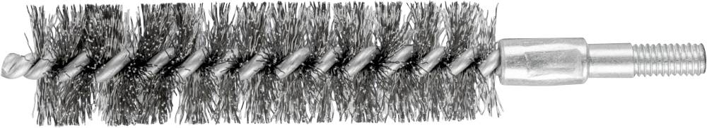 Reinigungsbürste mit spiralförmig angeordneten Borsten und einem Gewinde am Griff, geeignet zur Reinigung von Rohren oder engen Räumen.