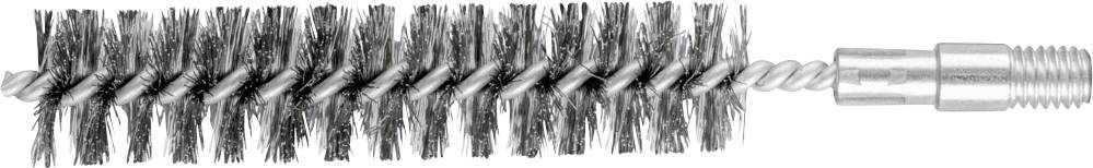 Reinigungsbürste mit dichten Borsten und einem Metallgewinde. Geeignet zur Reinigung von Rohrleitungen oder schwer zugänglichen Stellen.