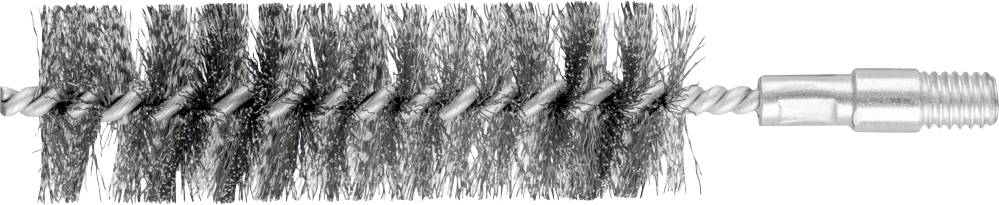 Drahtbürste mit metallischem Borstenkopf und gedrehtem Drahtgriff, geeignet zum Reinigen von Rohren oder engen Stellen.