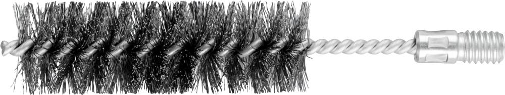Reinigungsbürste mit schwarzem Borstenteil und gedrehtem Drahtgriff, geeignet zum Säubern von Rohren oder schmalen Öffnungen.