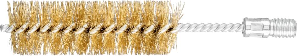 Kupferrohrbürste zur Reinigung; spiralförmige Borsten aus Metall, an einem gedrehten Draht befestigt, mit Schraubanschluss.