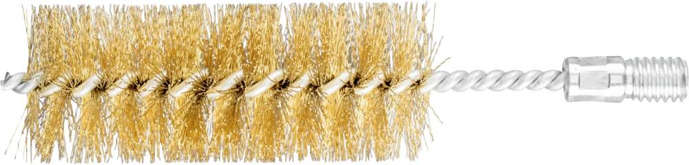 Reinigungsbürste mit gelben Borsten und silbernem Griff, geeignet für die Reinigung von Rohren oder Flaschen.