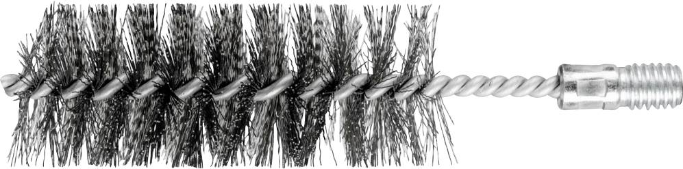 Schwarze Reinigungsbürste mit Metallspitze, seitlich liegend, auf hellem Hintergrund.