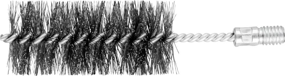 Schwarze Reinigungsbürste mit spiralförmigem Metallgriff, geeignet für die Säuberung von Rohren oder anderen zylindrischen Hohlräumen.