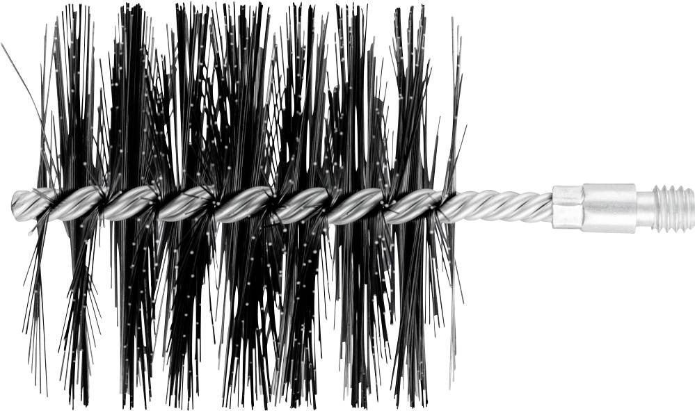 Drahtbürste mit Borsten, die in spiralförmiger Anordnung angeordnet sind. Geeignet für die Reinigung von Rohren oder Kaminen.