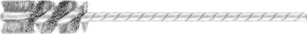 Eine Bürstenleiste, die auf einem Metallstab gewickelt ist, zeigt eine Drahtbürste, hauptsächlich zum Reinigen und Polieren.