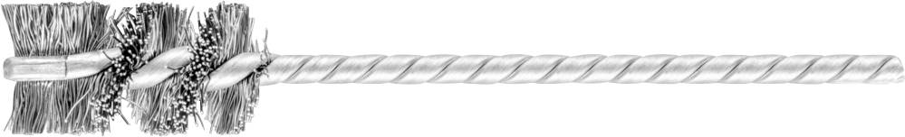 Eine verzinierte Drahtbürste mit gewellten Borsten in spiraliger Anordnung, ideal zur Reinigung von Rohren und runden Oberflächen.