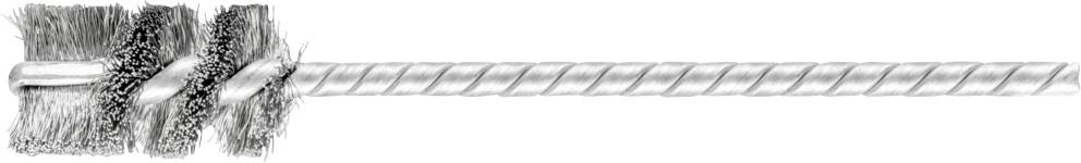 Reinigungsbürste mit langen Borstenreihen und gedrehtem Griff. Geeignet für enge Räume wie Flaschen oder Rohre.