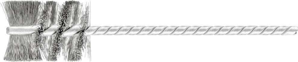 Bürste mit gedrehtem Metallgriff, zwei Sets dunkler Borsten zwischen hellen Borsten.