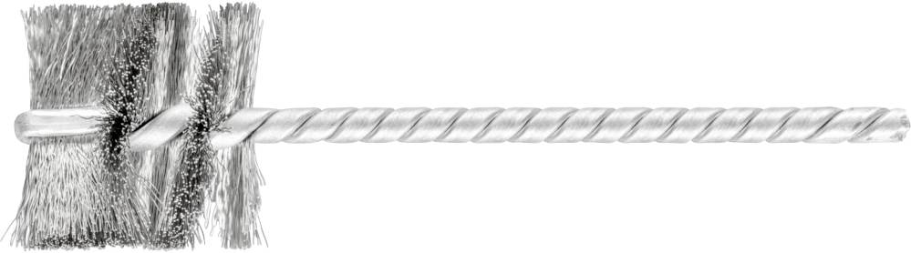 Eine Bohrbürste mit einem spiralförmigen Drahtkern und Borsten, die zur Reinigung von Rohren oder zylindrischen Oberflächen verwendet wird.