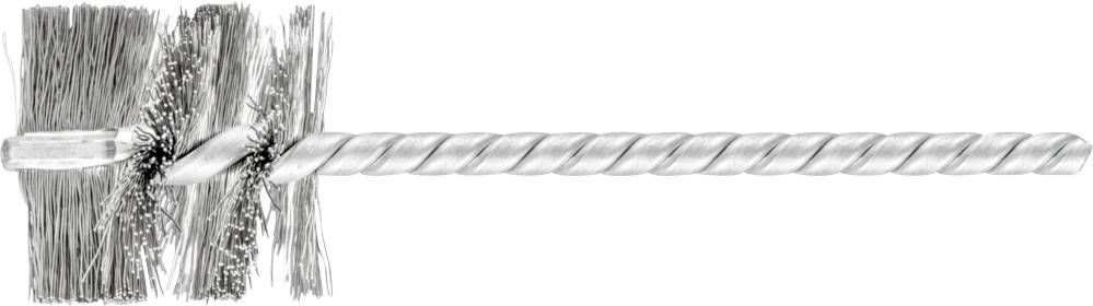 Stahlseil mit verdrehten Drähten und zwei Bürsten, die radial angebracht sind. Typisch für Reinigungs- oder Wartungswerkzeuge.