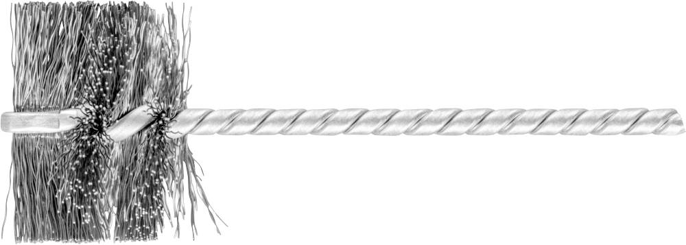 Bleistiftzeichnung eines gefiederten Objekts auf der linken Seite, das mit einem gedrehten Draht verbunden ist, der nach rechts verläuft.