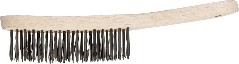 Eine Holzschuhbürste mit dunklen Borsten, seitlich dargestellt.