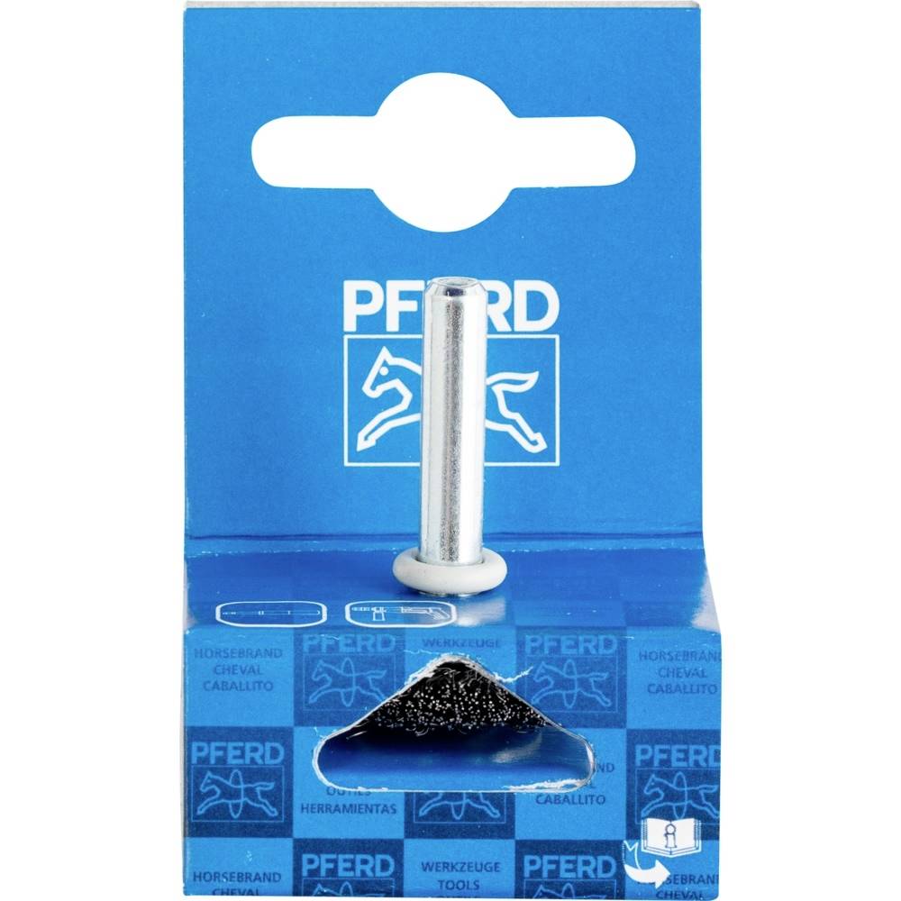 Eine blaue Verpackung mit 'PFERD'-Logo zeigt einen silbernen Aufsatz. Die Verpackung ist für ein Werkzeugteil mit Pferdesymbol.