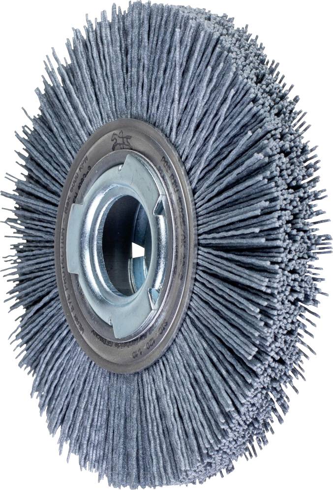 Rundbürste mit Metallkern und blauen Borsten, geeignet für industrielle Reinigungs- oder Schleifarbeiten.