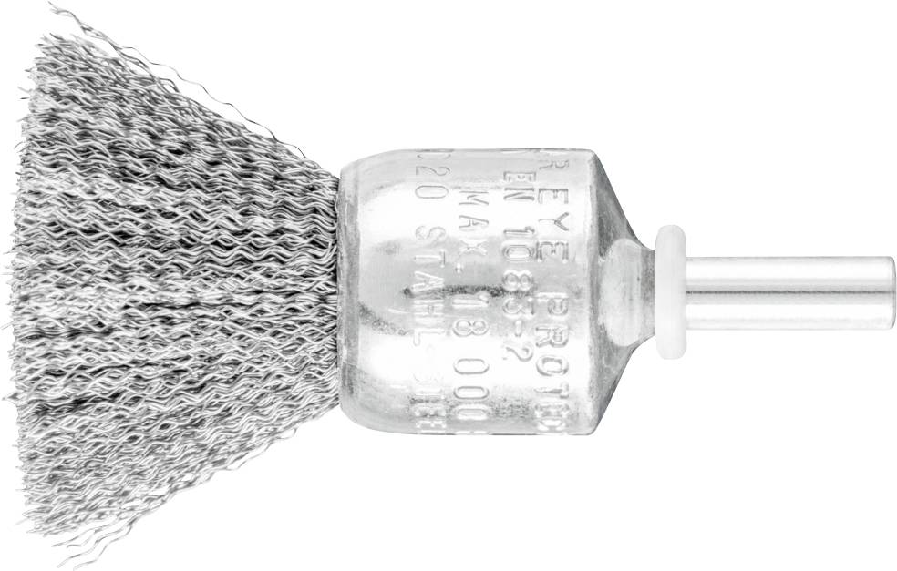 Metallbürste in Kegelform mit Metallstift, hauptsächlich zur Reinigung von Oberflächen verwendet.