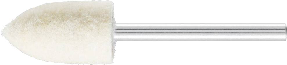 Polieraufsatz mit einem weißen, filzartigen Kopf und silbernem Schaft. Wird zur Oberflächenglättung verwendet.