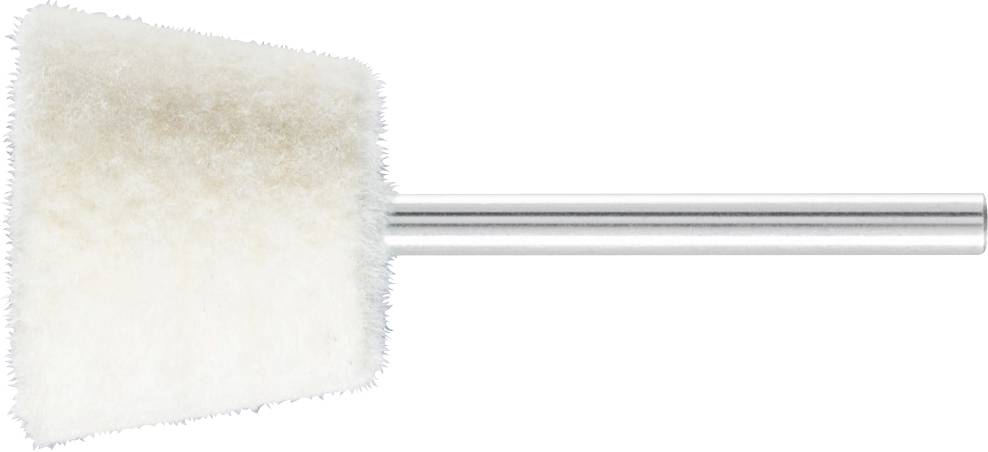 Eine weiße Filzpolier-Ersatzelektrode mit metallischem Schaft, verwendet für präzise Oberflächenbearbeitung.