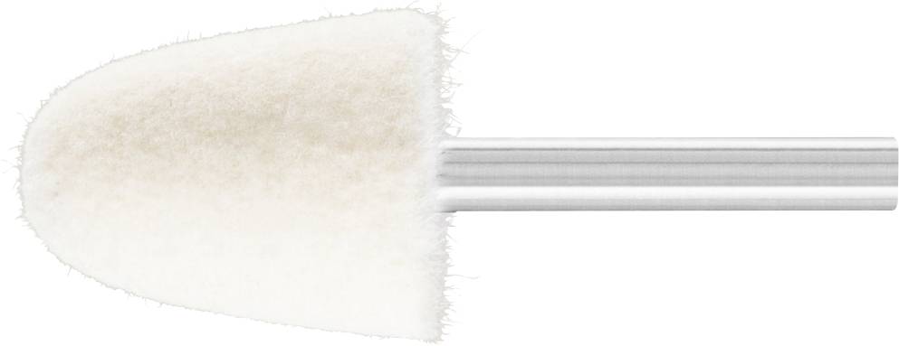 Ein polierender, kegelförmiger Filzaufsatz mit Metallgriff, verwendet für das Glätten oder Polieren von Oberflächen.