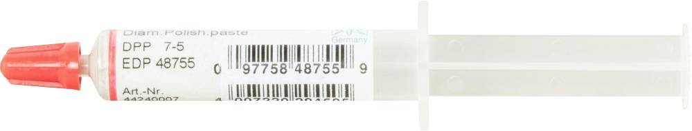 Düsen Politurpaste mit roter Kappe, Etikett 'DPP 7-5', Barcode, Artikelnummer 48755. Wird zur Reinigung verwendet.