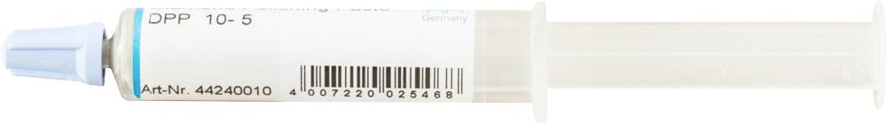 Spritze mit zylindrischem Behälter, blauer Kappe und Barcode. Text auf der Spritze: 'DPP 10-5 A-Nr. 42480010'.