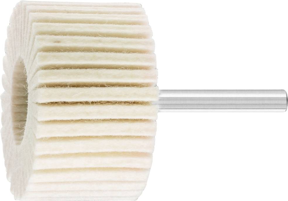 Filzpolieraufsatz mit Metallstange, radialer Aufbau, zum Polieren von Oberflächen.