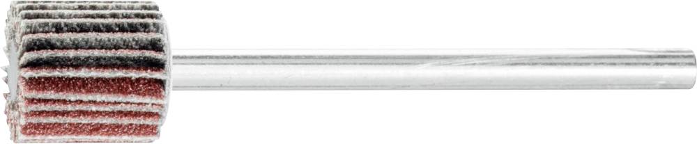 Ein Schleifaufsatz mit rot-weißen Lamellen auf einem Metallstab. Ideal zum Polieren oder Schleifen kleiner Flächen.