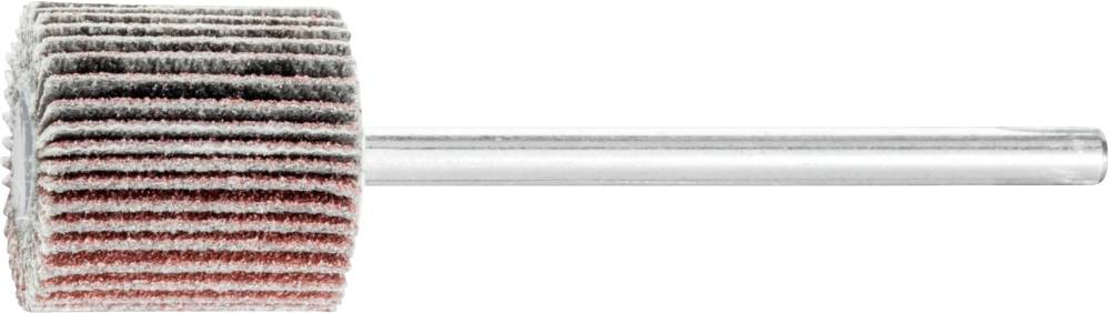 Ein Schleifaufsatz mit Lamellen aus Schleifpapier an einem Metallstab, verwendet für das Polieren oder Abtragen von Materialien.