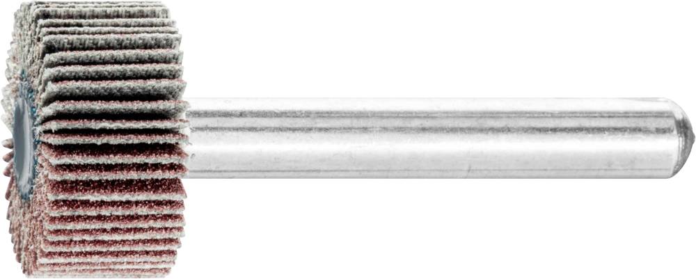 Ein Schleifaufsatz mit mehreren übereinander geschichteten Schleifscheiben, montiert auf einem metallischen Schaft, seitlich abgebildet.