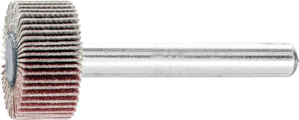 Schleiflamellenrad mit zylindrischem Schaft, verwendet zum Glätten oder Polieren von Oberflächen in der Metallverarbeitung.
