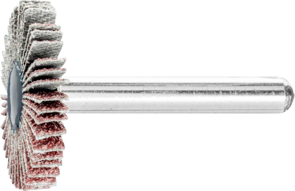 Ein Schleifwerkzeug mit runden Schleifscheiben auf einer Metallachse, verwendet zum Glätten oder Polieren von Oberflächen.