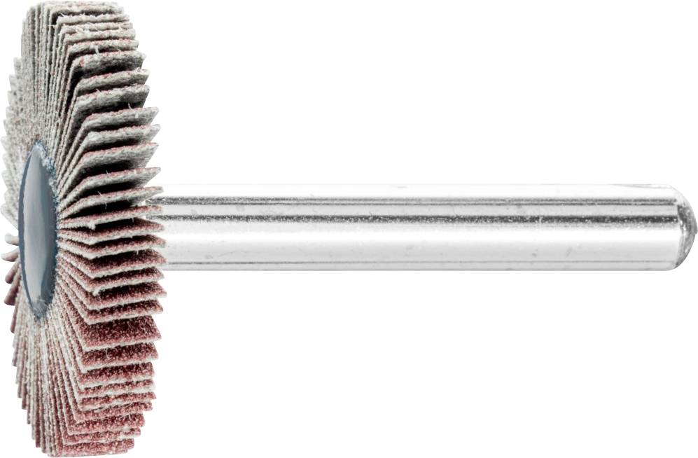 Schleiflamellenrad mit Metallstab, verwendet zum Schleifen und Polieren von Oberflächen.
