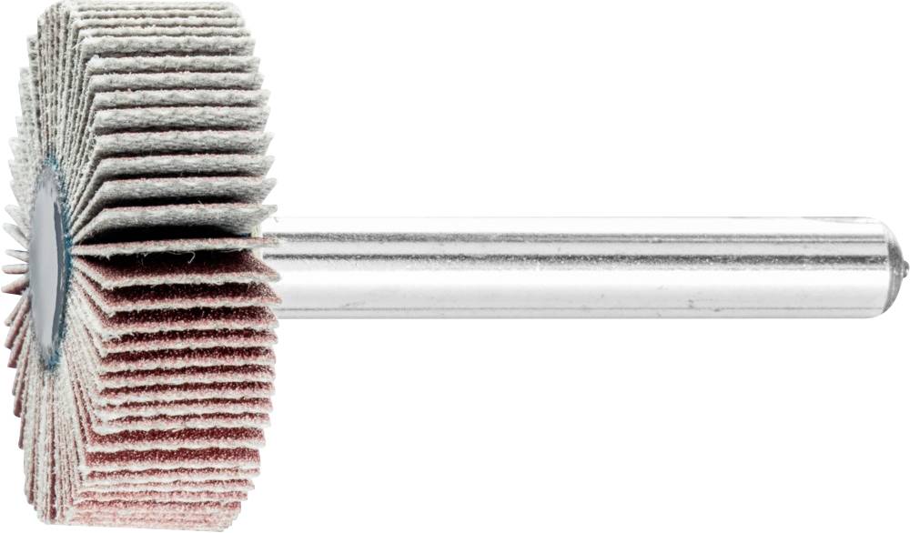 Schleifwerkzeug mit mehreren Schleifscheiben auf einer Metallachse. Geeignet für die Oberflächenbearbeitung von Materialien.