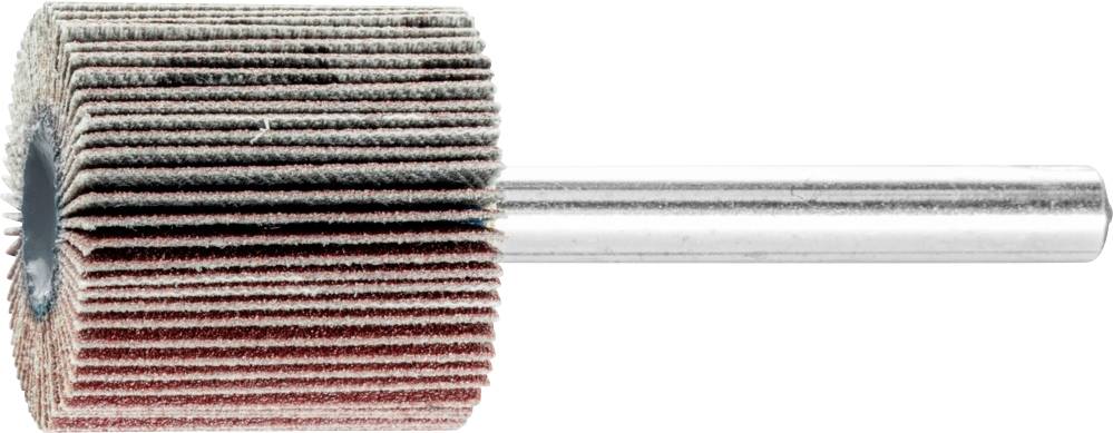 Schleifwalze mit Metallstift, radial angeordnete Schleiflamellen. Verwendung in der Metallbearbeitung oder zum Oberflächenfinish.