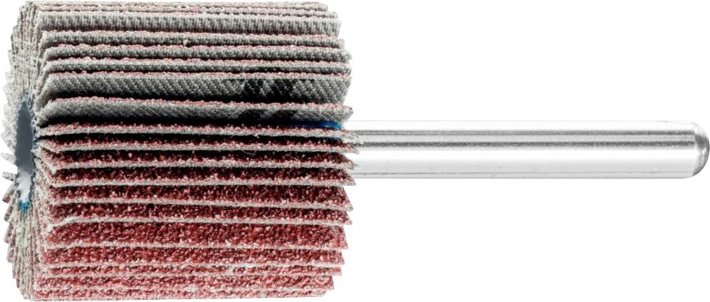 Schleifwerkzeug mit Lamellen, montiert auf einer Metallstange. Geeignet für präzise Oberflächenbearbeitung und Polieren.